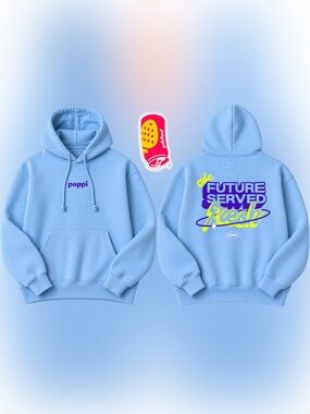 Poppi Light Blue Graphic Pullover Hoodie for Men